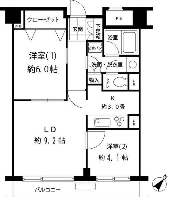 ルシマン月島(2LDK/9階)の間取り写真