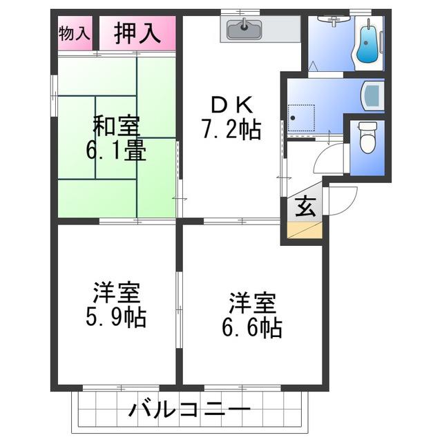 エクセレンス六十谷(3DK/1階)の間取り写真