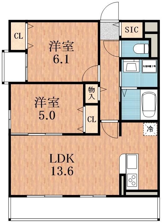 ヴィオラ住吉ノ杜(2LDK/2階)の間取り写真