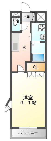 マークI(1K/1階)の間取り写真