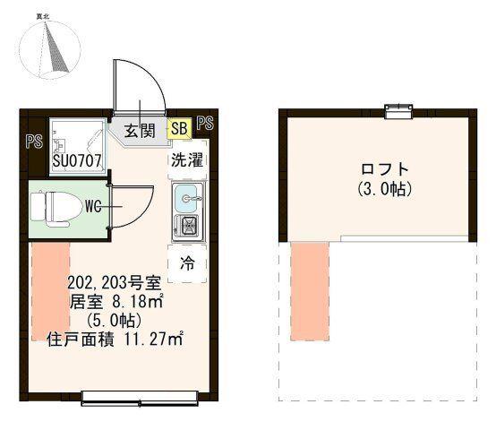 ＪＲ総武線 亀戸駅 徒歩9分 2階建 築2年(ワンルーム/2階)の間取り写真