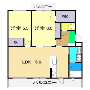 TERRACE ONE(2LDK/2階)の間取り写真