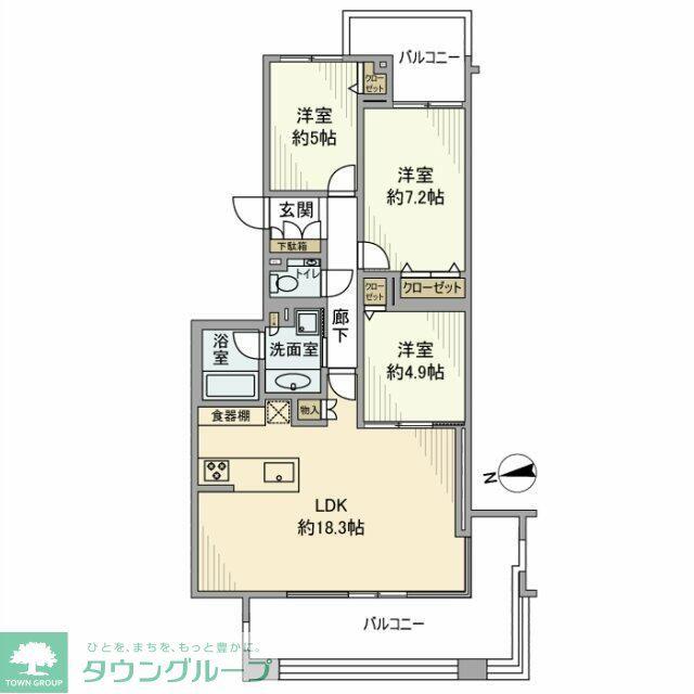 ロイヤルシーズン溝の口CASA(3LDK/3階)の間取り写真