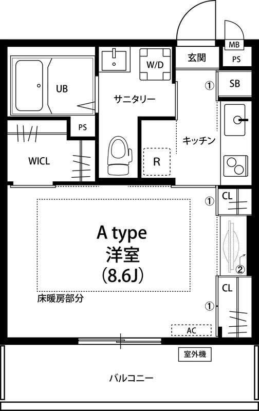 リブリ・クレイン柏(1K/1階)の間取り写真