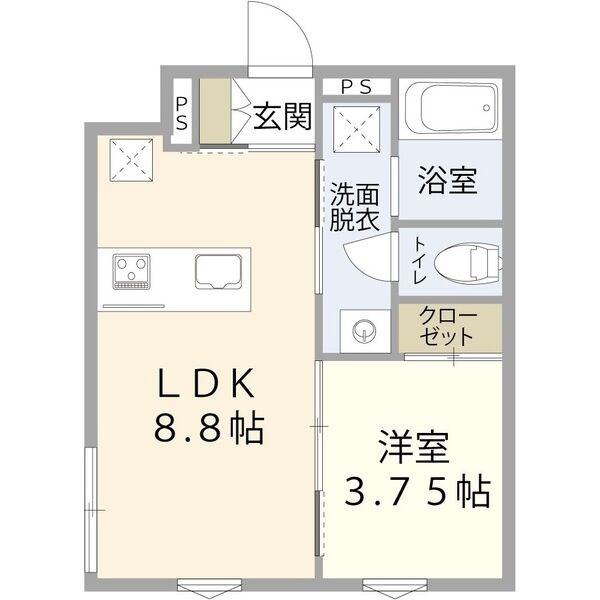 アーバンブランチ鳥屋野南(1LDK/1階)の間取り写真