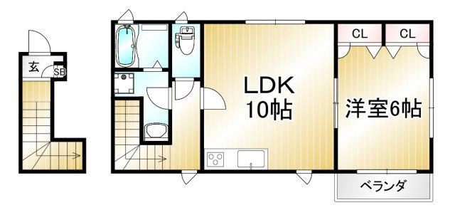 ラフィーネ倉橋(1LDK/2階)の間取り写真