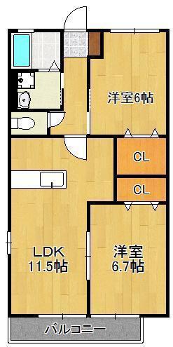 ハイアイランド本城(2LDK/1階)の間取り写真