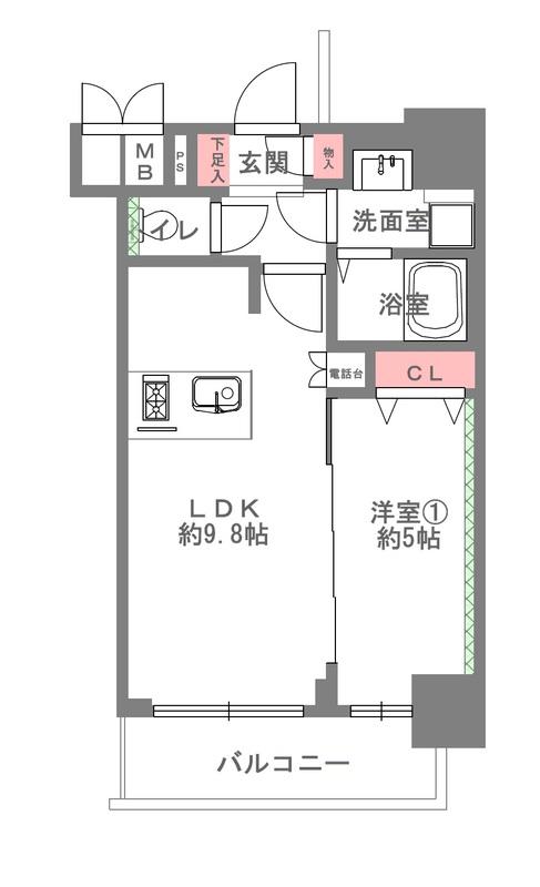 プレサンス扇町駅前(1LDK/15階)の間取り写真