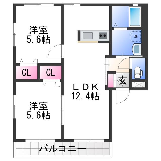リッチンコートII(2LDK/1階)の間取り写真