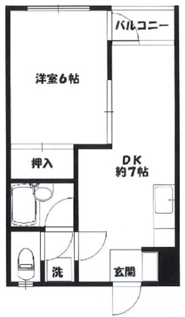 ユタカハイツ(1DK/2階)の間取り写真
