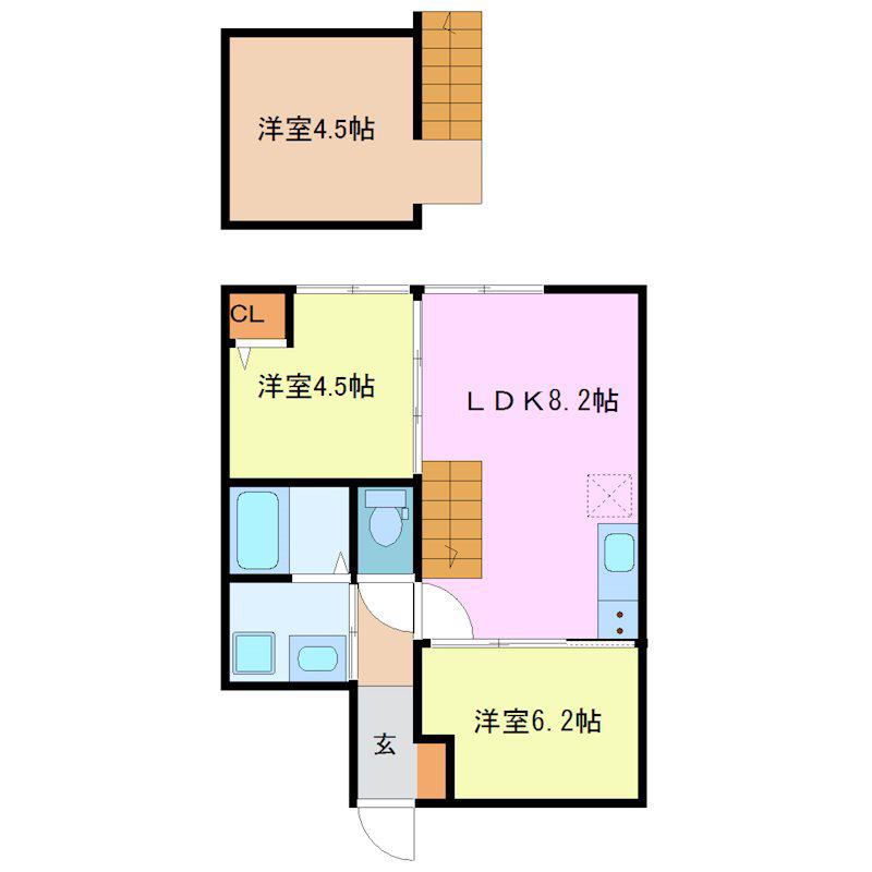 グランステイツ小郡(2LDK/1階)の間取り写真