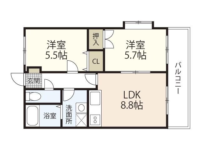 JRBハイツ室積(2LDK/2階)の間取り写真
