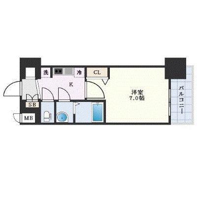 プレサンス大国町アドロッソ(1K/3階)の間取り写真