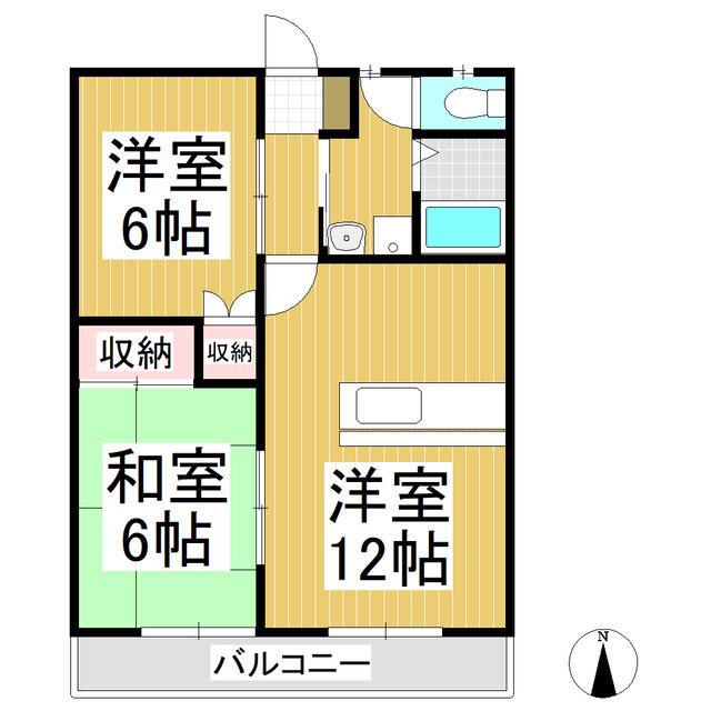 ハーベスト殿城A棟(2LDK/1階)の間取り写真