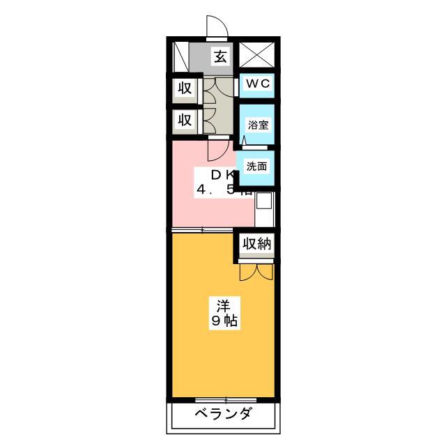 ベルカルムS(1DK/2階)の間取り写真