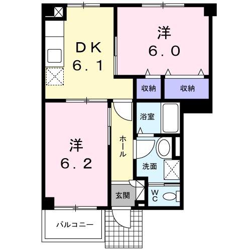 ノイ自由ケ丘(2DK/1階)の間取り写真
