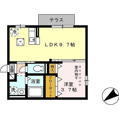 おおくぼの森B棟(1LDK/1階)の間取り写真