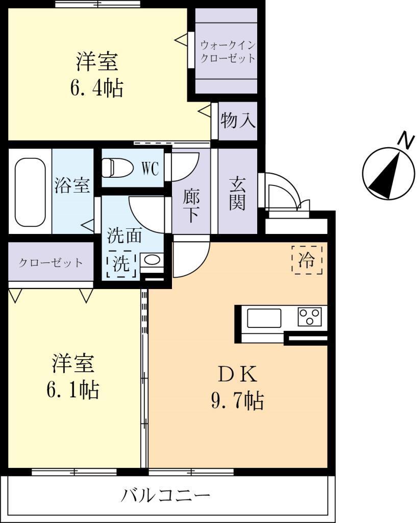 オリゾンK(2LDK/2階)の間取り写真