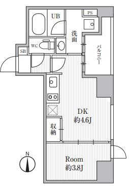 カバナ プラス 新富町(1DK/7階)の間取り写真