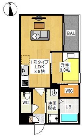 REGALEST 十日市西町(1LDK/3階)の間取り写真