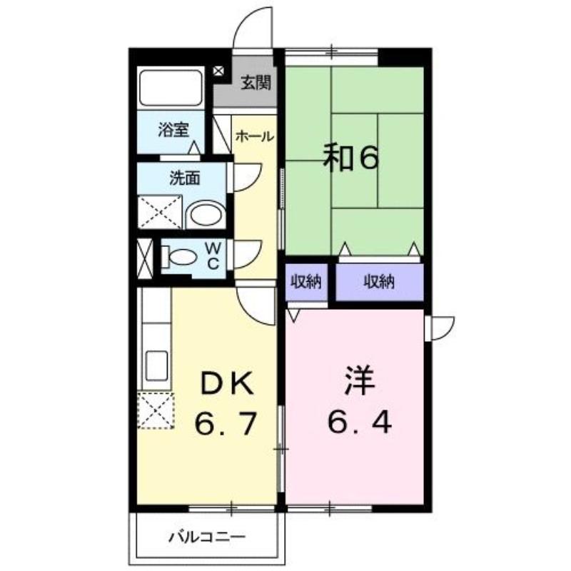ラフォーレ花・弐番館(2DK/1階)の間取り写真