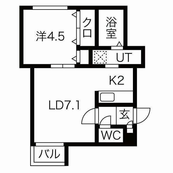 ランドヒルズ(1LDK/2階)の間取り写真