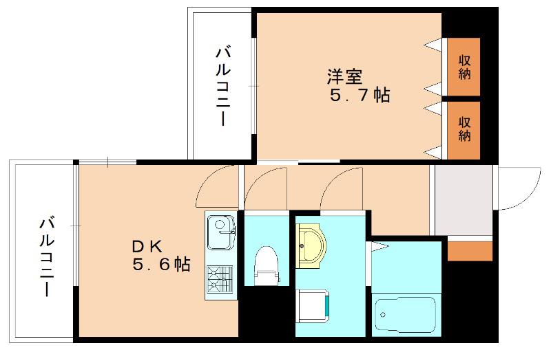 ギャラン小文字(1DK/6階)の間取り写真