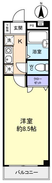 シティハウス表町(1K/2階)の間取り写真