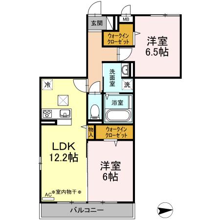 アンソレイエ(2LDK/1階)の間取り写真