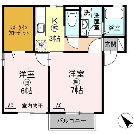 ルームティファニー(2K/2階)の間取り写真