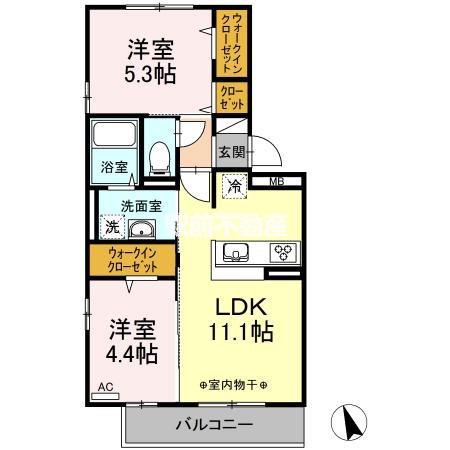 オッツ梅満II A棟(2LDK/2階)の間取り写真