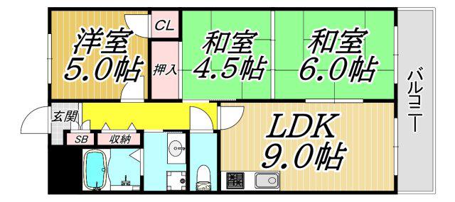 ロイヤル武庫之荘2番館(3LDK/4階)の間取り写真