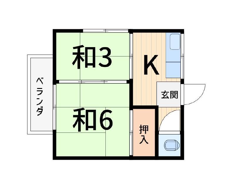 相原荘(2K/2階)の間取り写真