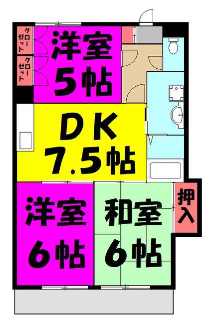原第10マンション(3DK/1階)の間取り写真