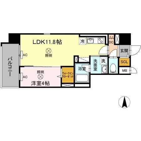 TWIN TOWERS SELINA(1LDK/4階)の間取り写真