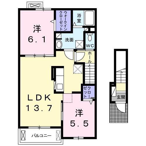 プリームス I(2LDK/2階)の間取り写真