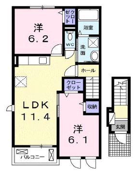 ヴィラ・グレイス神辺B(2LDK/2階)の間取り写真