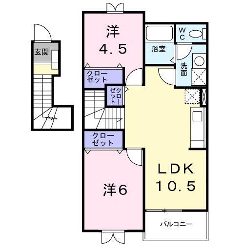 ノエルエスポワールB(2LDK/2階)の間取り写真
