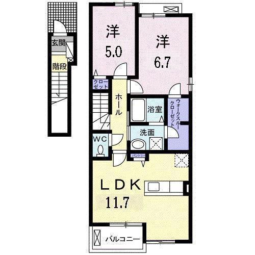 フォルトゥーナII(2LDK/2階)の間取り写真