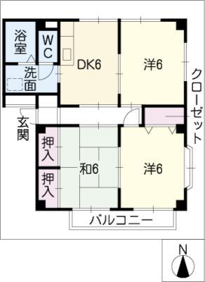 グランデージ白川A棟(3DK/2階)の間取り写真