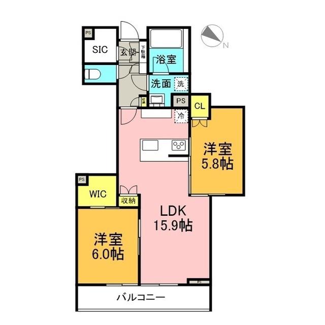 田島ビル(2LDK/4階)の間取り写真