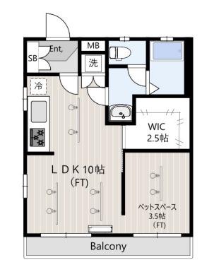 ゴールデンリバー(1LDK/1階)の間取り写真