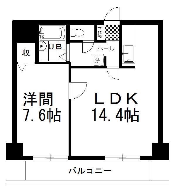 南大通4マンション(1LDK/5階)の間取り写真