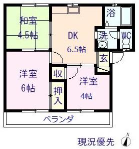 コーポ飛鳥(3DK/1階)の間取り写真