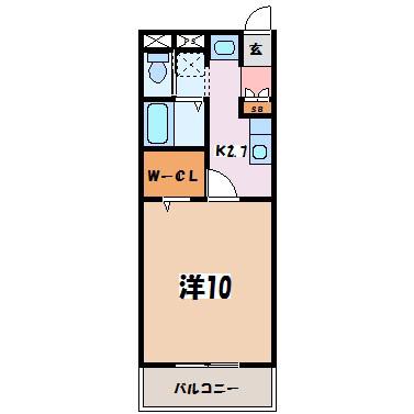 SIXアピア(1K/1階)の間取り写真