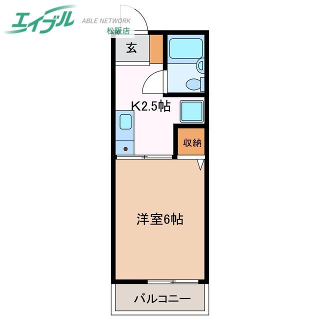 レトア2(1K/1階)の間取り写真