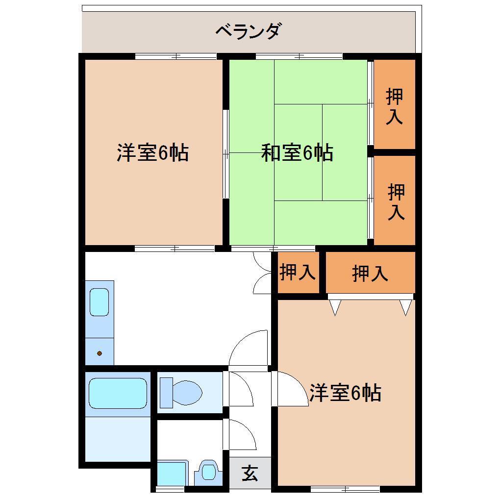 S.クレイン(3DK/2階)の間取り写真