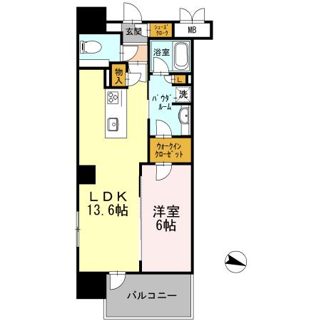 ロイヤルパークスERささしま イースト(1LDK/8階)の間取り写真