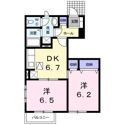 プルメリアD(2DK/1階)の間取り写真