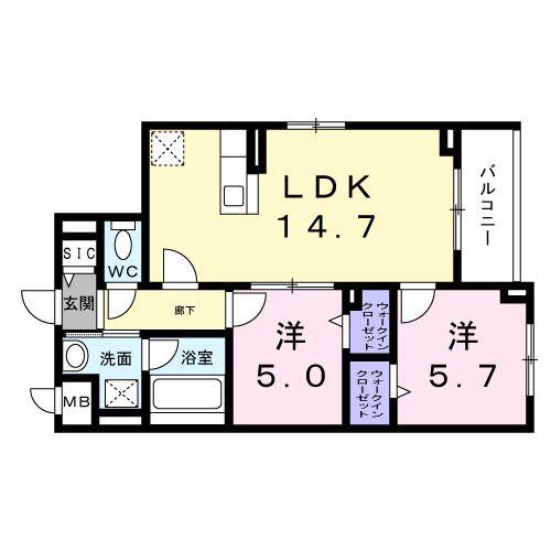 CREVANCE荒川(2LDK/5階)の間取り写真
